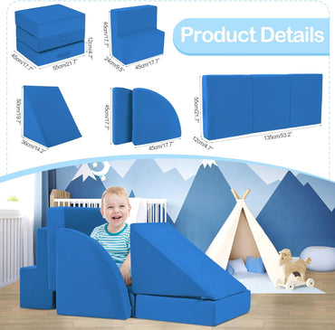 5pcs Modular Kids Foam Climbing Toddlers 1-3, Safety First Baby Climbing Blocks Indoor,Soft Play Toys for Infant, Ideal Crawling and Exploration Play Set for Baby Gym/Toddler Playground(Navy)
