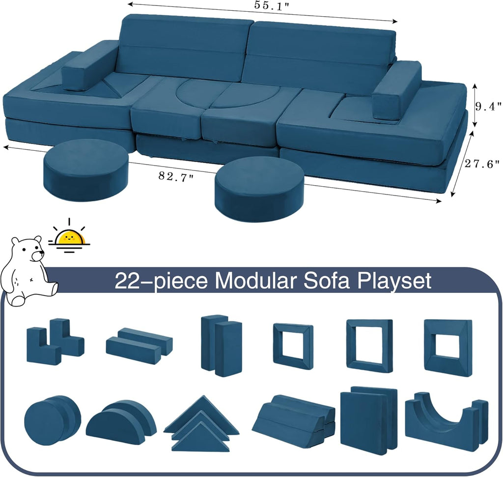 22Pcs Modular Kids Play Coach - Kids Couch for Playroom Bedroom Living Rooms Toddler Sofa for Inspiring Child Creativity，Children Convertible Foam Sofa