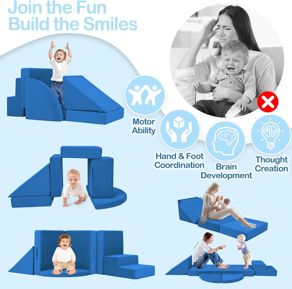 5pcs Modular Kids Foam Climbing Toddlers 1-3, Safety First Baby Climbing Blocks Indoor,Soft Play Toys for Infant, Ideal Crawling and Exploration Play Set for Baby Gym/Toddler Playground(Navy)