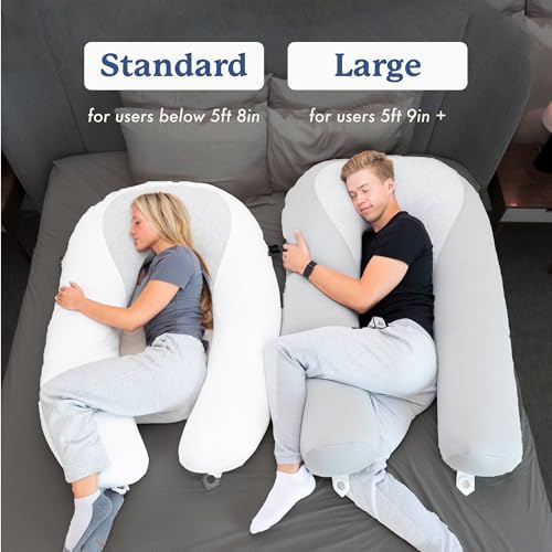 Plufl Hugl Cooling Body Pillow for Adults, U Shaped Pregnancy Pillow, Grey | CloudSupport Fill, Side Sleepers, Maternity Comfort, Postpartum Support, Hip and Knee Cushioning, All Night Comfort, Washable|B0D6X6XTPP