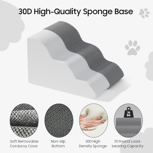 Pet Stairs for Small Dogs and Cats, Comfortable Curved Design with Waterproof Cover, High-Density Foam Steps for Beds or Sofas, Durable and Lightweight, 3-Layer, 21.7x15.7x13.8 Inches Grey|B0DXVZPGXW
