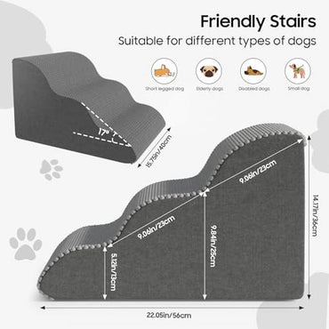 Pet Stairs for Small Dogs and Cats, Comfortable Curved Design with Waterproof Cover, High-Density Foam Steps for Beds or Sofas, Durable and Lightweight, 3-Layer, 21.7x15.7x13.8 Inches Grey|B0DXVZPGXW