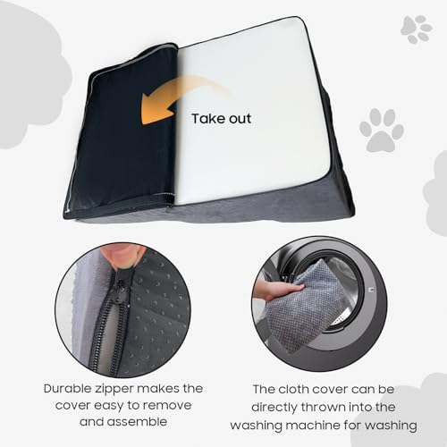 Pet Stairs for Small Dogs and Cats, Comfortable Curved Design with Waterproof Cover, High-Density Foam Steps for Beds or Sofas, Durable and Lightweight, 3-Layer, 21.7x15.7x13.8 Inches Grey|B0DXVZPGXW