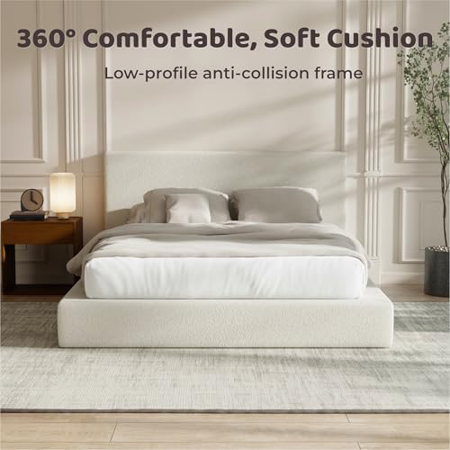 RECCI AirFrame Queen Upholstered Bed Frame with Plush Padded Headboard | Plush Padded Headboard, 360° Soft Foam Surround, Low Profile Cloud Bed Frame, No Box Spring Required, Easy Assembly|B0FR7X356M