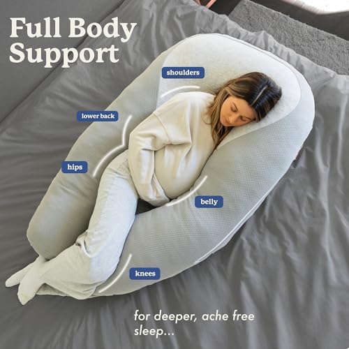 Plufl Hugl Cooling Body Pillow for Adults, U Shaped Pregnancy Pillow, Grey | CloudSupport Fill, Side Sleepers, Maternity Comfort, Postpartum Support, Hip and Knee Cushioning, All Night Comfort, Washable|B0D6X6XTPP