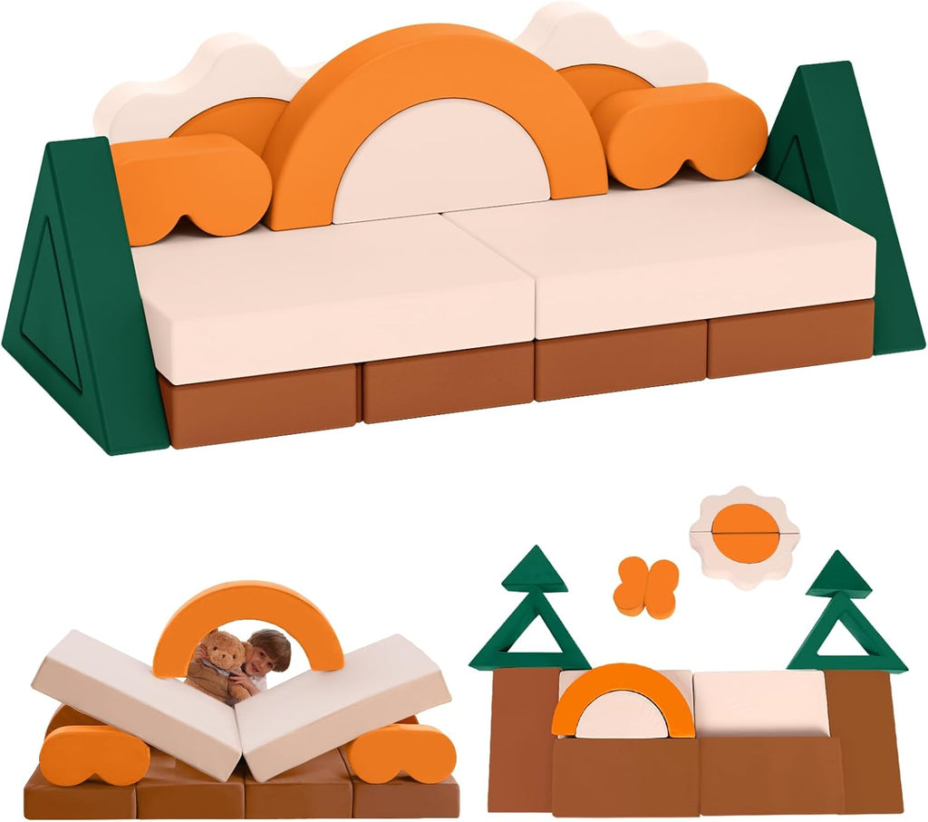 A-018,Jungle Theme 18PCS Modular Convertible Kids Play Sofa for Playroom Bedroom