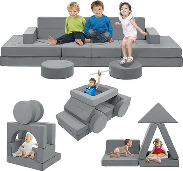 【K01】Grey 22Pcs Modular Kids Play Couch-Inspiring Child Creativity,Children Convertible Foam Sofa