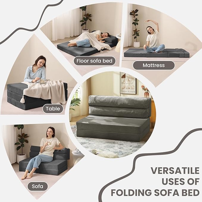 Grey Folding Sleeper Sofa Matress with Pilow Foldable,2 in 1 Pull Out Loveseat Sofa Portable Chair Bed（复制）