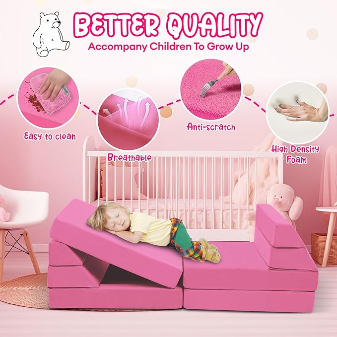 【K01】Light Purple Pink 22Pcs Modular Kids Play Couch-Inspiring Child Creativity,Children Convertible Foam Sofa