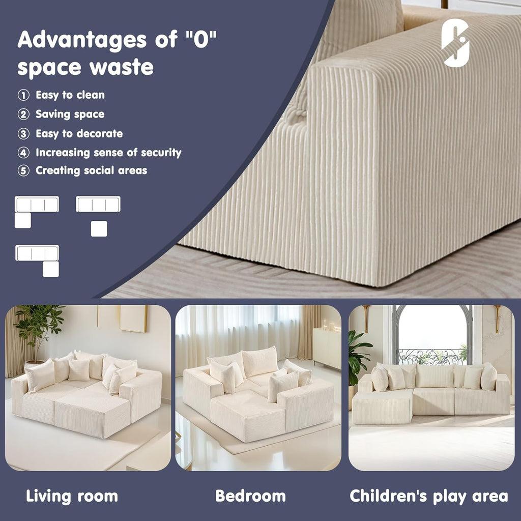 #A02 (Beige)104" Cloud Sectional Couch with L-Shape Chaise,4 Seat Couches for Living Room Bedroom