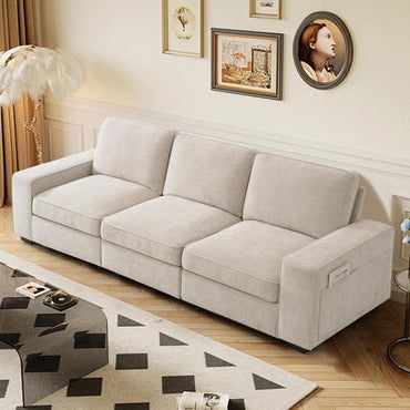 100" 3 Seats Modular Sofa with Seats Storage, Chenille Fabric Couch USB Charging