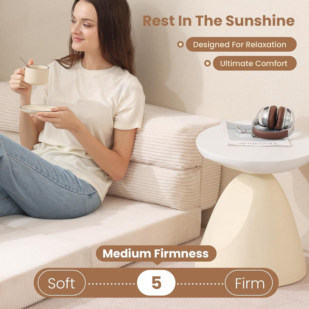 Beige Folding Sleeper Sofa Matress with Pilow Foldable,2 in 1 Pull Out Loveseat Sofa Portable Chair Bed