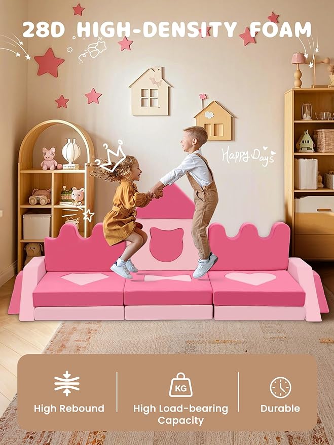 20Pcs Modular Kids Play Couch - Pink Kids Couch for Inspiring Child
