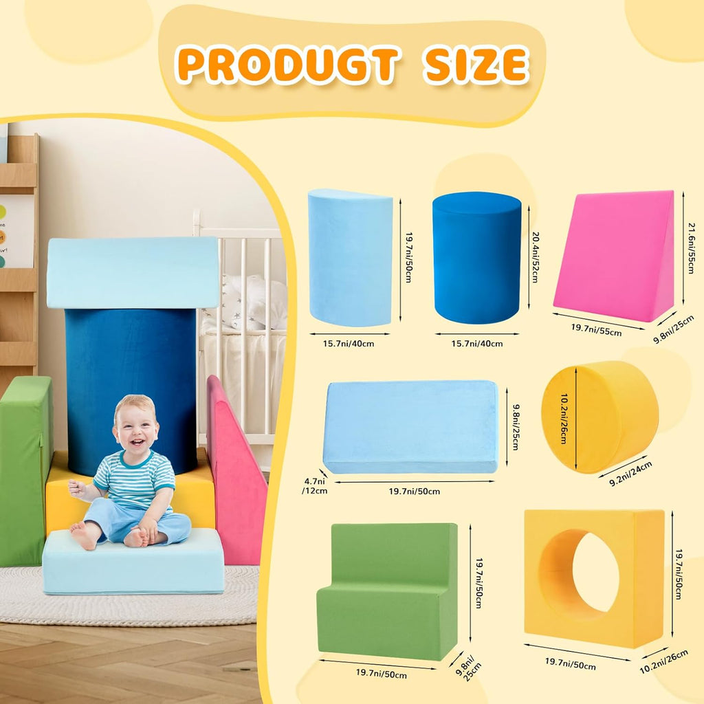 7-Piece Colorful Modular Foam Climbing Blocks for Toddlers 1-3