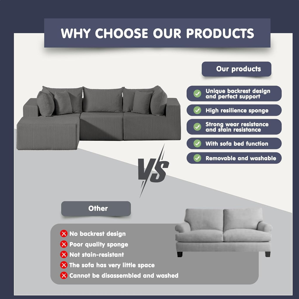 #A02 (Grey)104" Cloud Sectional Couch with L-Shape Chaise,4 Seat Couches for Living Room Bedroom