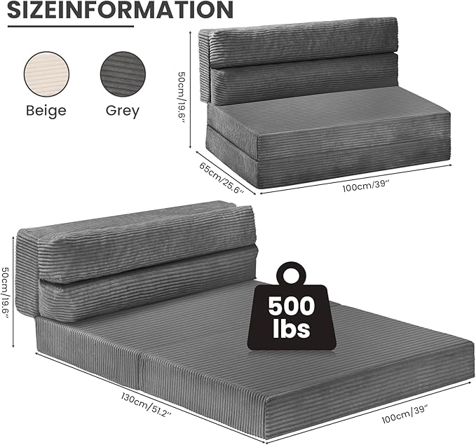Grey Folding Sleeper Sofa Matress with Pilow Foldable,2 in 1 Pull Out Loveseat Sofa Portable Chair Bed（复制）