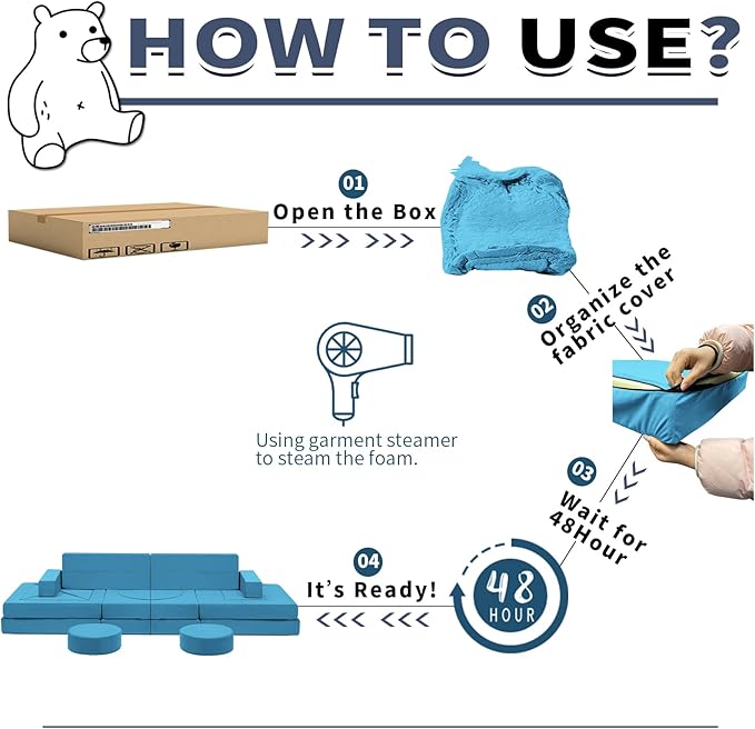【K01】Baby Blue 22Pcs Modular Kids Play Couch-Inspiring Child Creativity,Children Convertible Foam Sofa