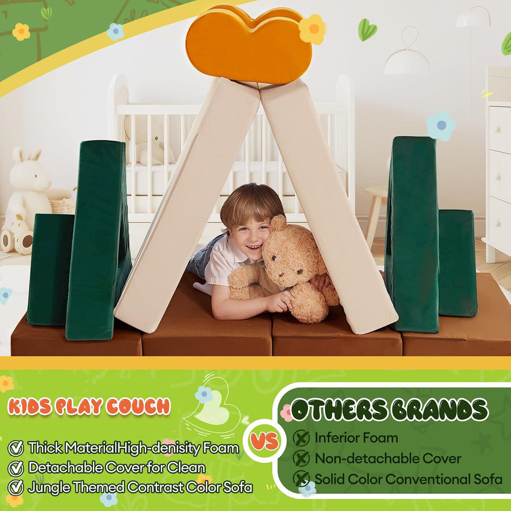 A-018,Jungle Theme 18PCS Modular Convertible Kids Play Sofa for Playroom Bedroom
