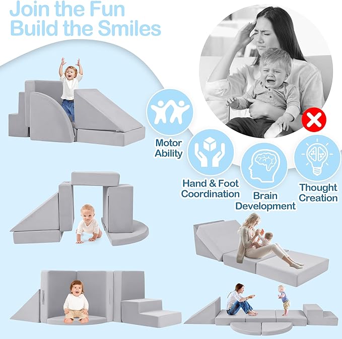 5pcs Modular Kids Foam Climbing for Toddlers 1-3, Safety First Baby Climbing Blocks Indoor,Soft Play Toys for Infant, Ideal Crawling and Exploration Play Set for Baby Gym/Toddler Playground