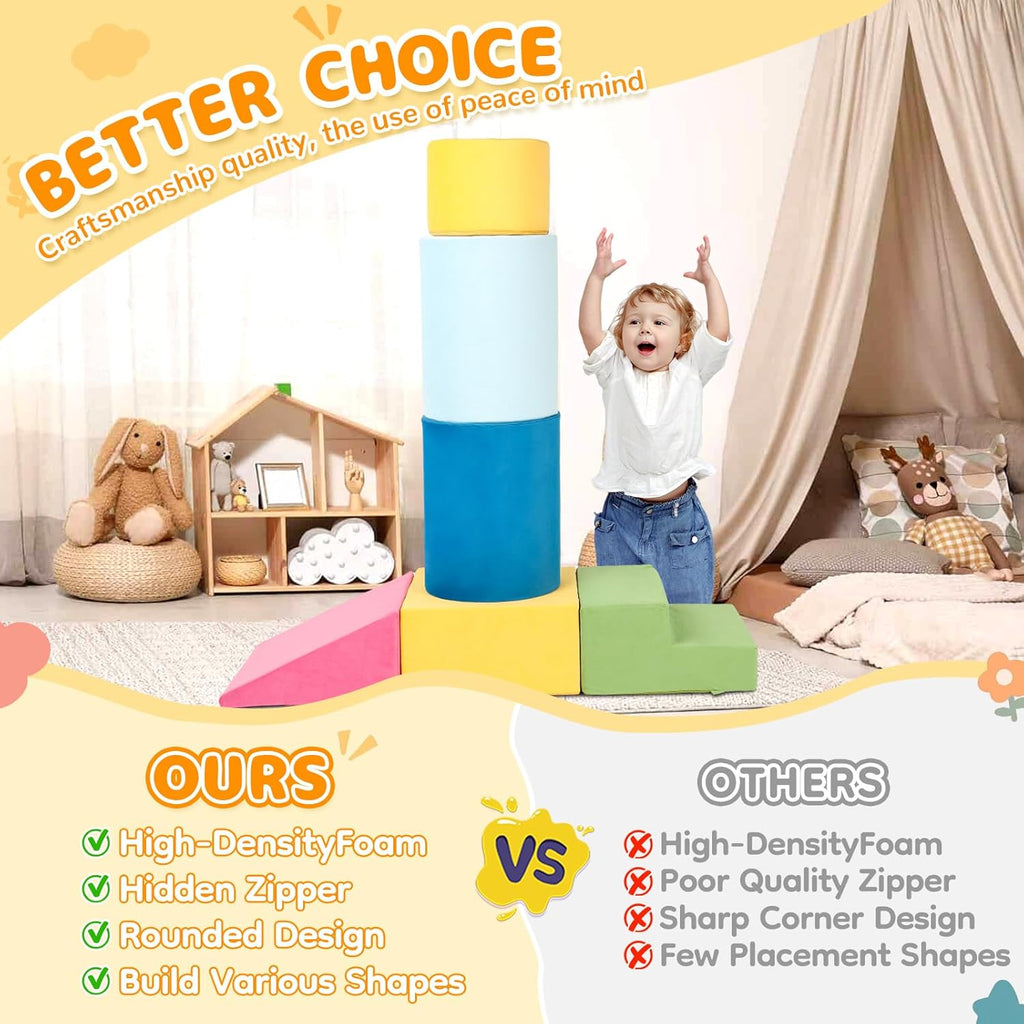 7-Piece Colorful Modular Foam Climbing Blocks for Toddlers 1-3