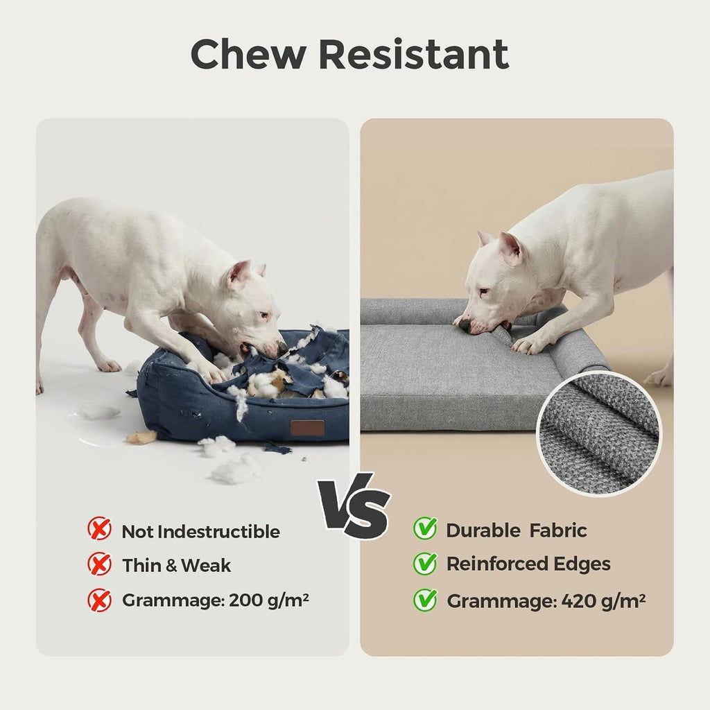 42 Inch Large Dog Bed, Chew‑Proof Orthopedic Egg‑Crate Foam with Washable Cover & Anti‑Slip Bottom, Grey