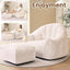 Beige Shell Lazy Sofa with Footstool,Comfortable Plush Adult Reading Chair