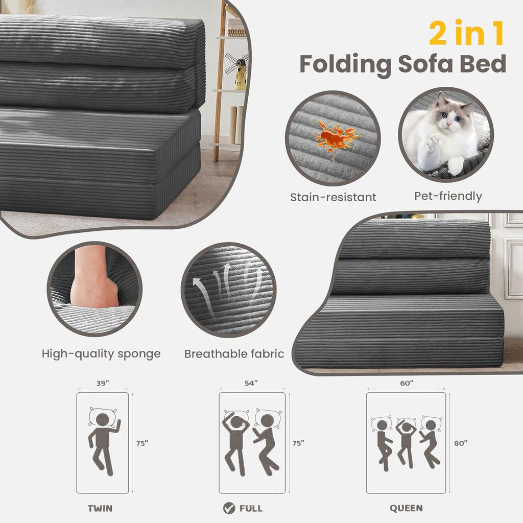 Grey Folding Sleeper Sofa Matress with Pilow Foldable,2 in 1 Pull Out Loveseat Sofa Portable Chair Bed（复制）