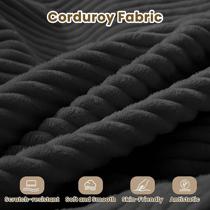 #A01 Black Cloud Modular Sectional Couches  L-Shaped Sofa with Ottoman,Corduroy Sleeper Sofa Bed,No Assembly Compression Memory Foam Couch