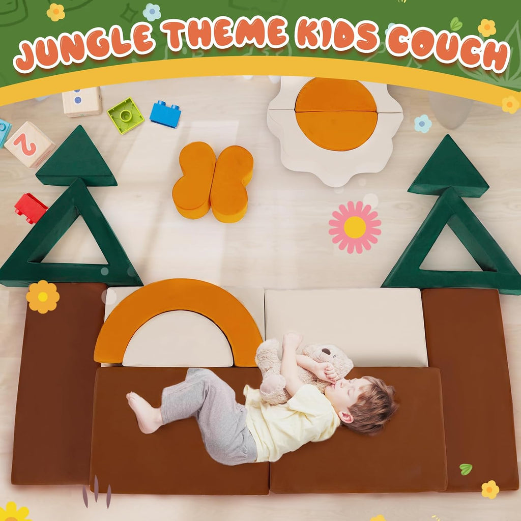 A-018,Jungle Theme 18PCS Modular Convertible Kids Play Sofa for Playroom Bedroom