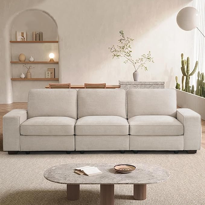 100" 3 Seats Modular Sofa with Seats Storage, Chenille Fabric Couch USB Charging
