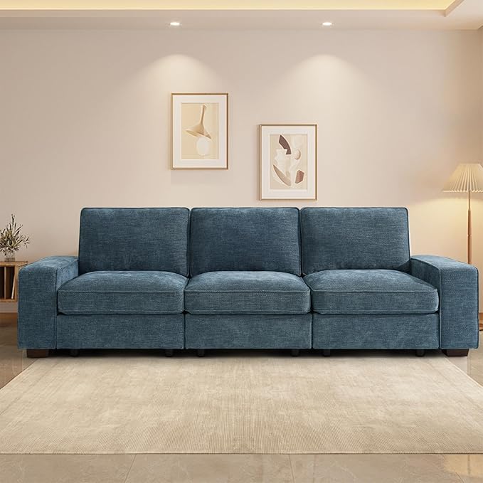 100" 3 Seats Modular Sofa with Seats Storage, Chenille Fabric Couch USB Charging
