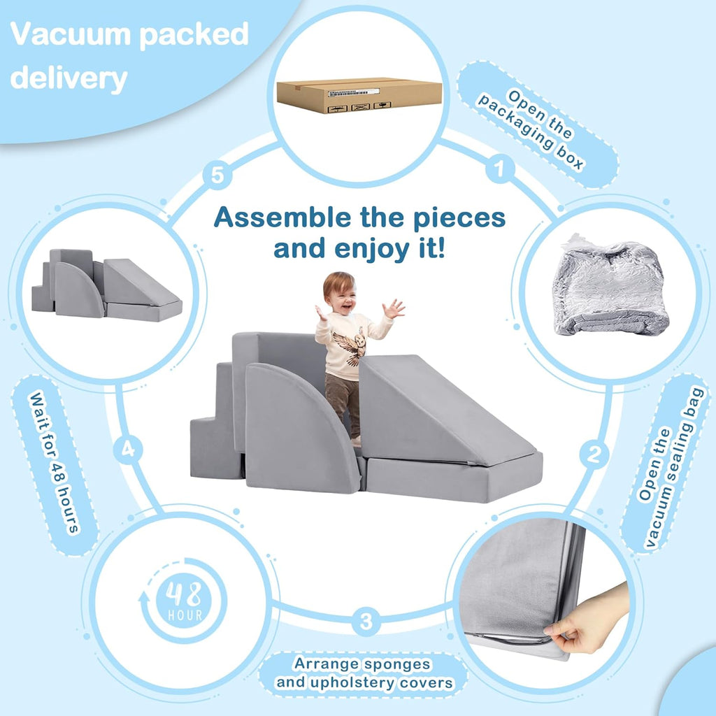 5pcs Modular Kids Foam Climbing for Toddlers 1-3, Safety First Baby Climbing Blocks Indoor,Soft Play Toys for Infant, Ideal Crawling and Exploration Play Set for Baby Gym/Toddler Playground