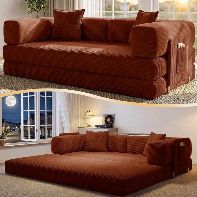 78.8"  Corduroy Boneless Convertible Sleeper Futon Sofa with Storage Pocket