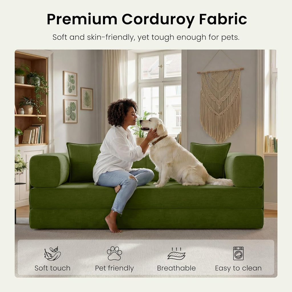 78.8"  Corduroy Boneless Convertible Sleeper Futon Sofa with Storage Pocket