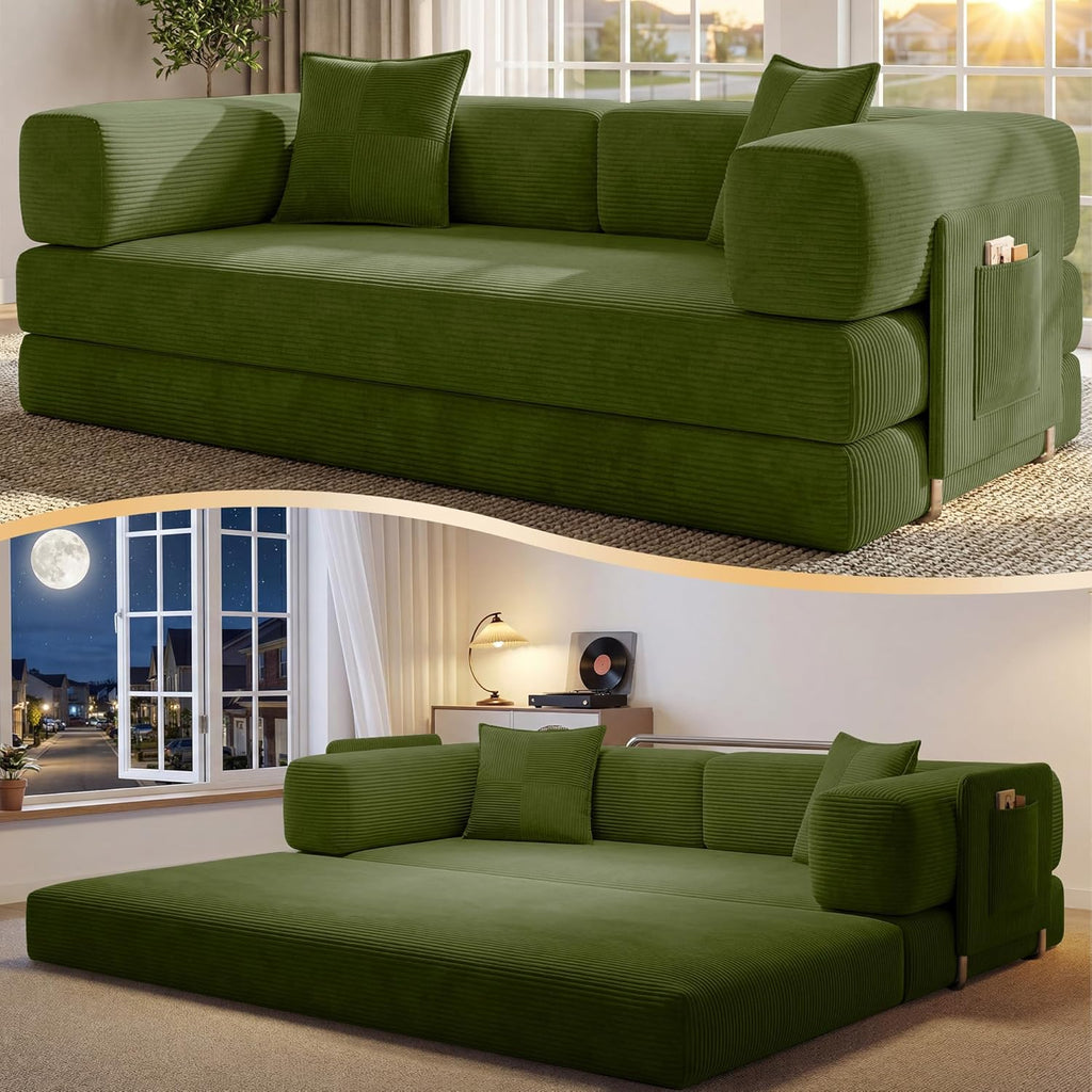 78.8"  Corduroy Boneless Convertible Sleeper Futon Sofa with Storage Pocket