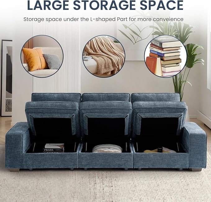 100" 3 Seats Modular Sofa with Seats Storage, Chenille Fabric Couch USB Charging