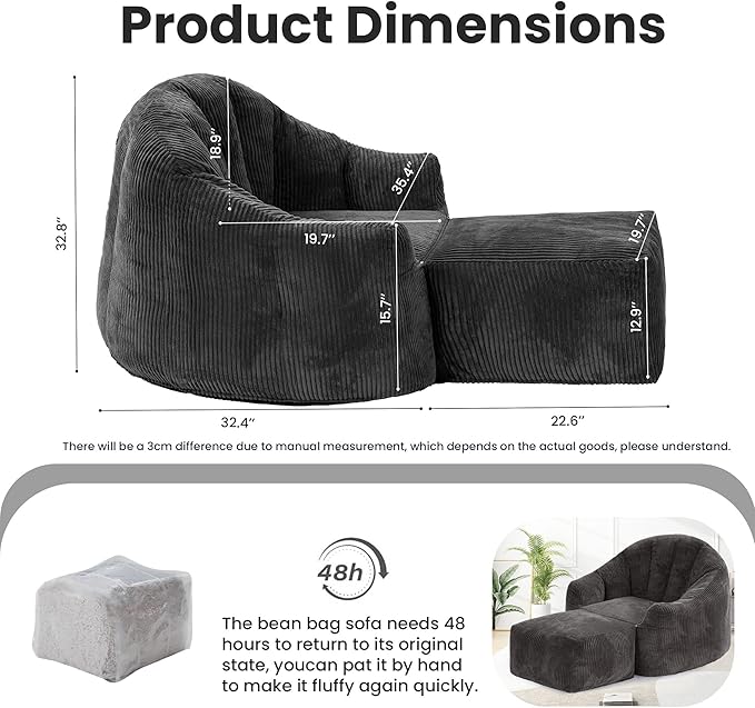 Grey Shell Lazy Sofa with Footstool,Comfortable Plush Adult Reading Chair