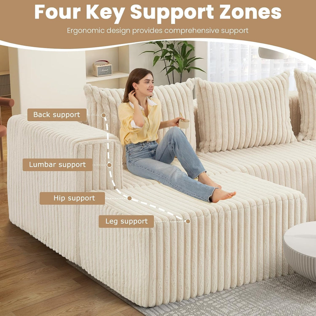 104" L-shaped Corduroy Cloud Sectional Sofa with Ottoman