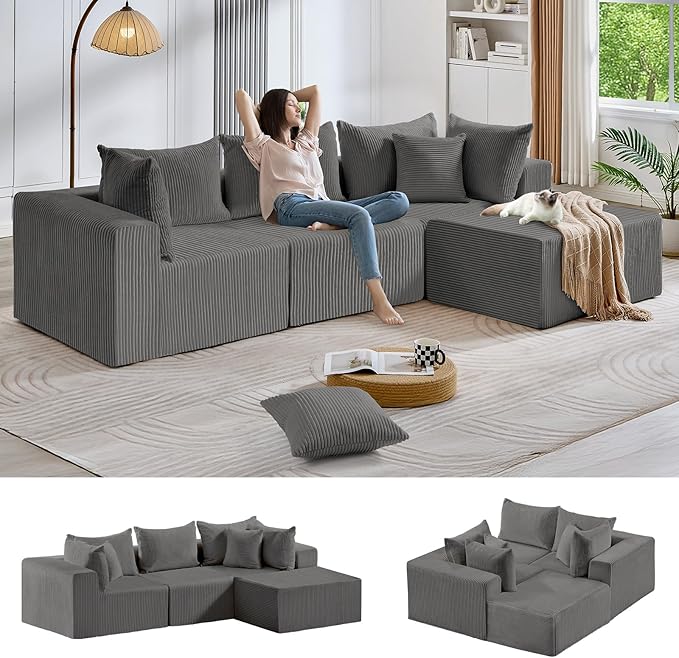 #A02 (Grey)104" Cloud Sectional Couch with L-Shape Chaise,4 Seat Couches for Living Room Bedroom