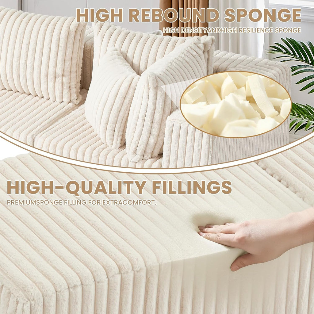 104" L-shaped Corduroy Cloud Sectional Sofa with Ottoman