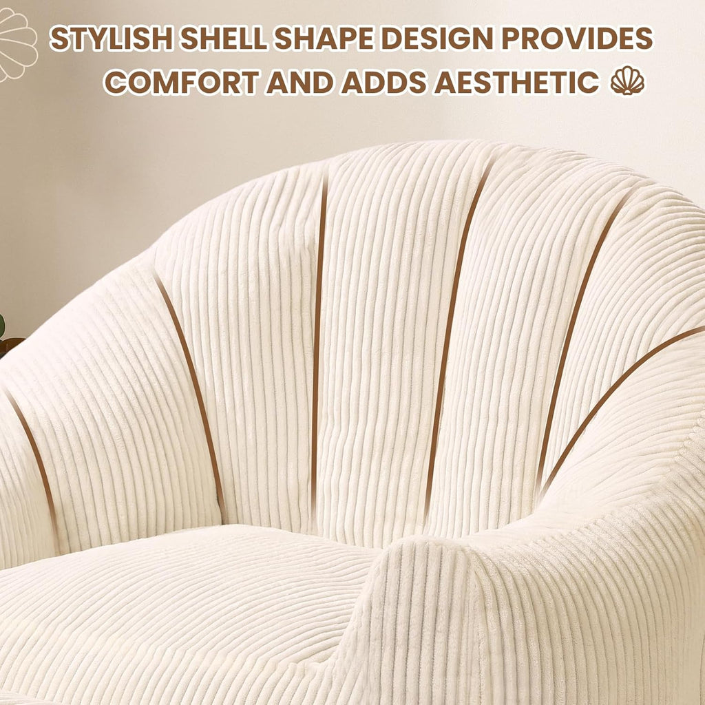 Beige Shell Lazy Sofa with Footstool,Comfortable Plush Adult Reading Chair
