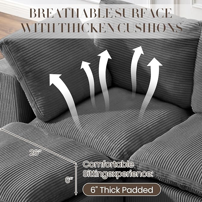 #A01 Grey L-Shaped Couch Modular Sectional Sofa,3 Seat Comfy Cloud Couch Chaise, with Sponge Cushion