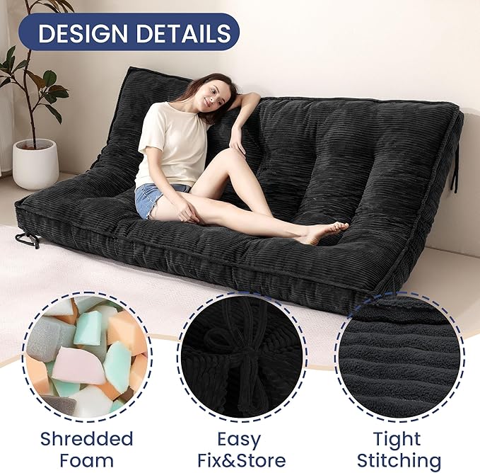 Black Futon Mattress Full Size, Extra Thick Sofa Bed Adults Foldable Mattress 8"