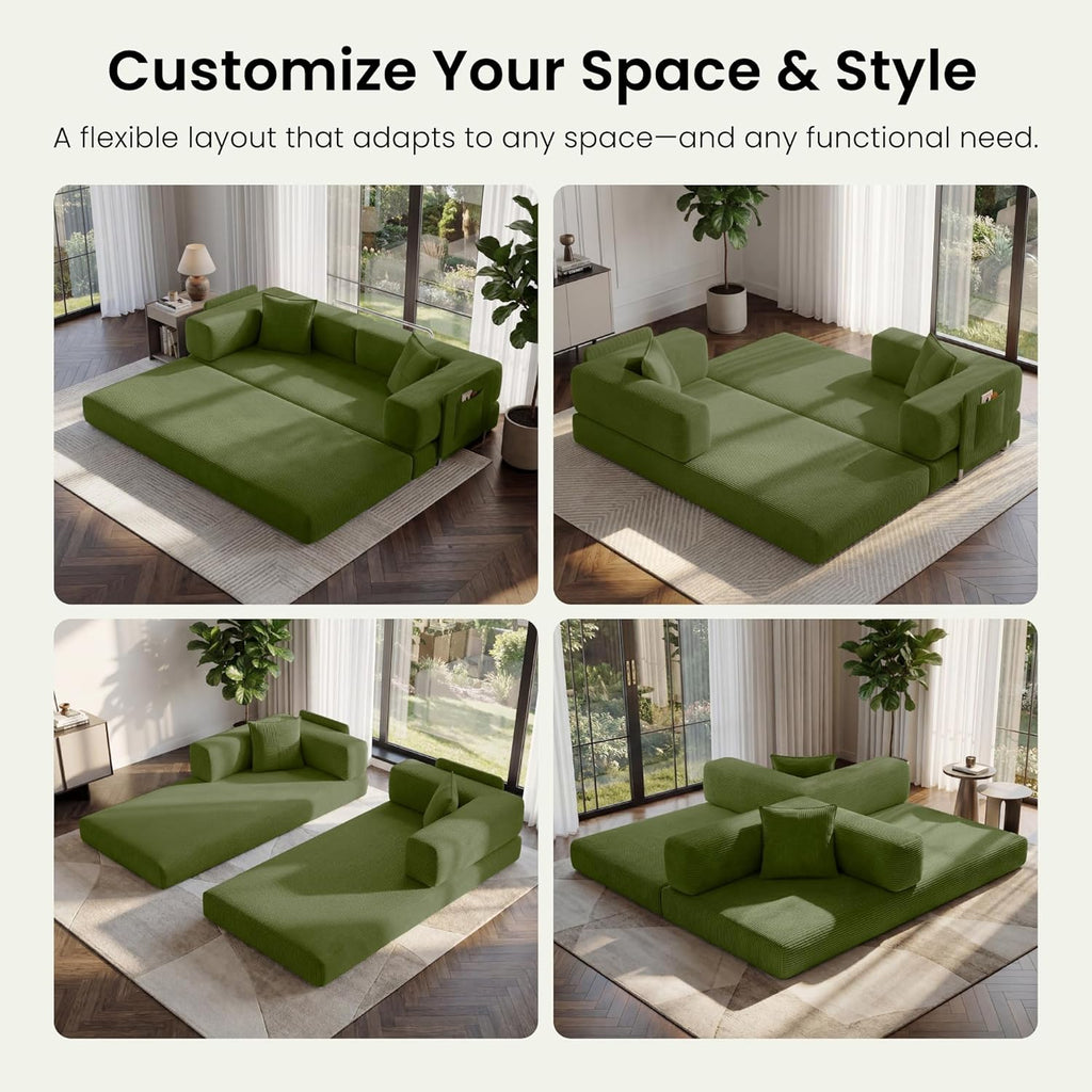 78.8"  Corduroy Boneless Convertible Sleeper Futon Sofa with Storage Pocket