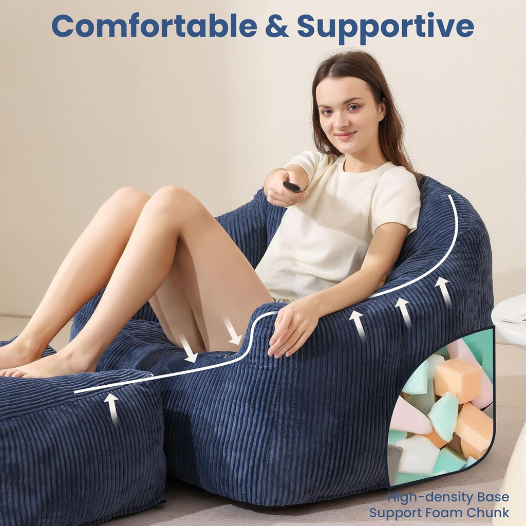 Blue Shell Lazy Sofa with Footstool,Comfortable Plush Adult Reading Chair