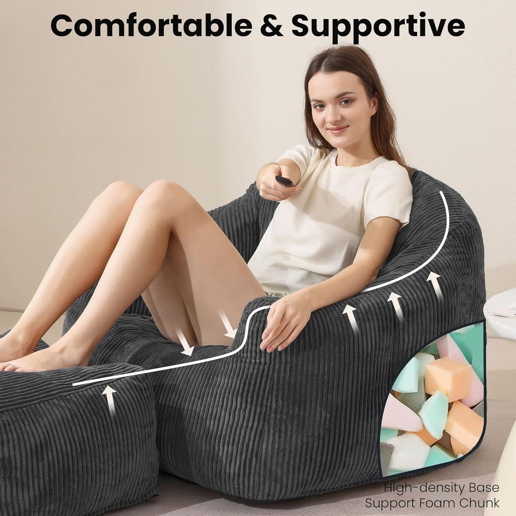 Grey Shell Lazy Sofa with Footstool,Comfortable Plush Adult Reading Chair