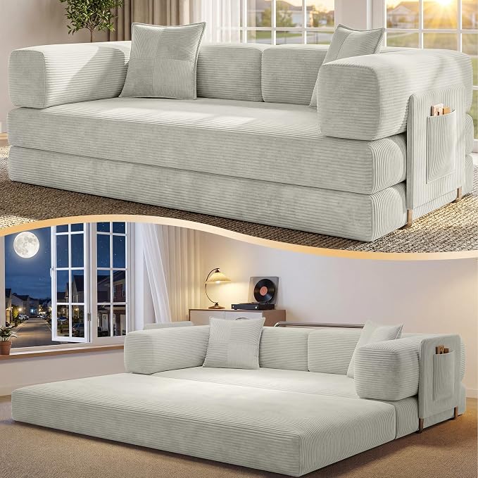 78.8"  Corduroy Boneless Convertible Sleeper Futon Sofa with Storage Pocket