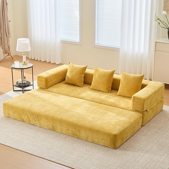 #S10 Chenille Folding Mattress Sofa Convertible Floor Sofa Bed