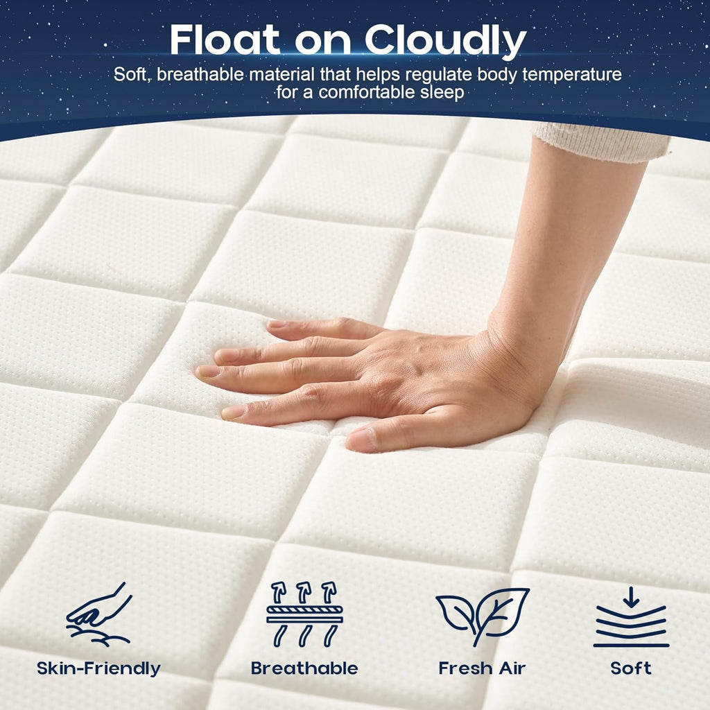 All‑in‑One Boneless Bed | No Assembly, Upholstered Frame with Headboard, 16.7" Medium‑Firm Memory Foam Mattress, Beige