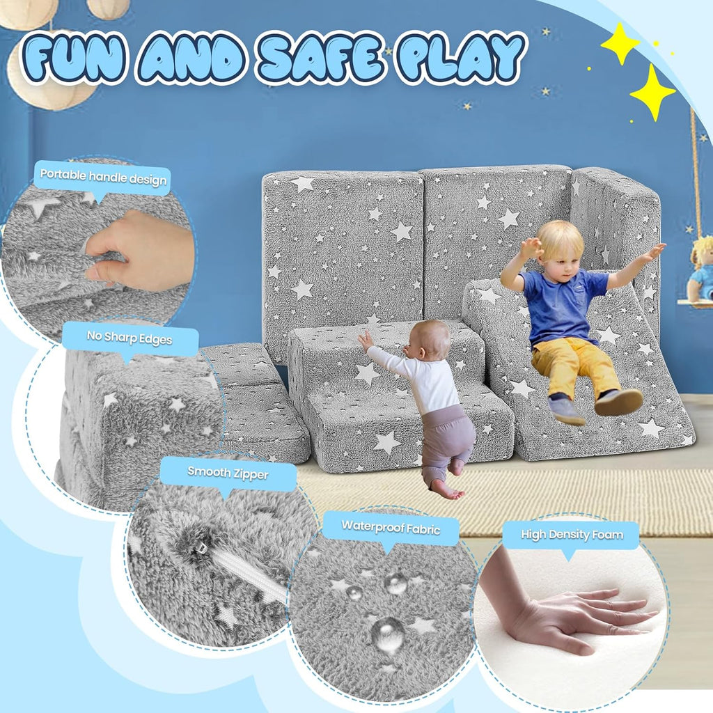 5pcs Modular Kids Foam Climbing for Toddlers 1-3, Safety First Baby Climbing Blocks Indoor,Soft Play Toys for Infant, Ideal Crawling and Exploration Play Set for Baby Gym/Toddler Playground(Star)